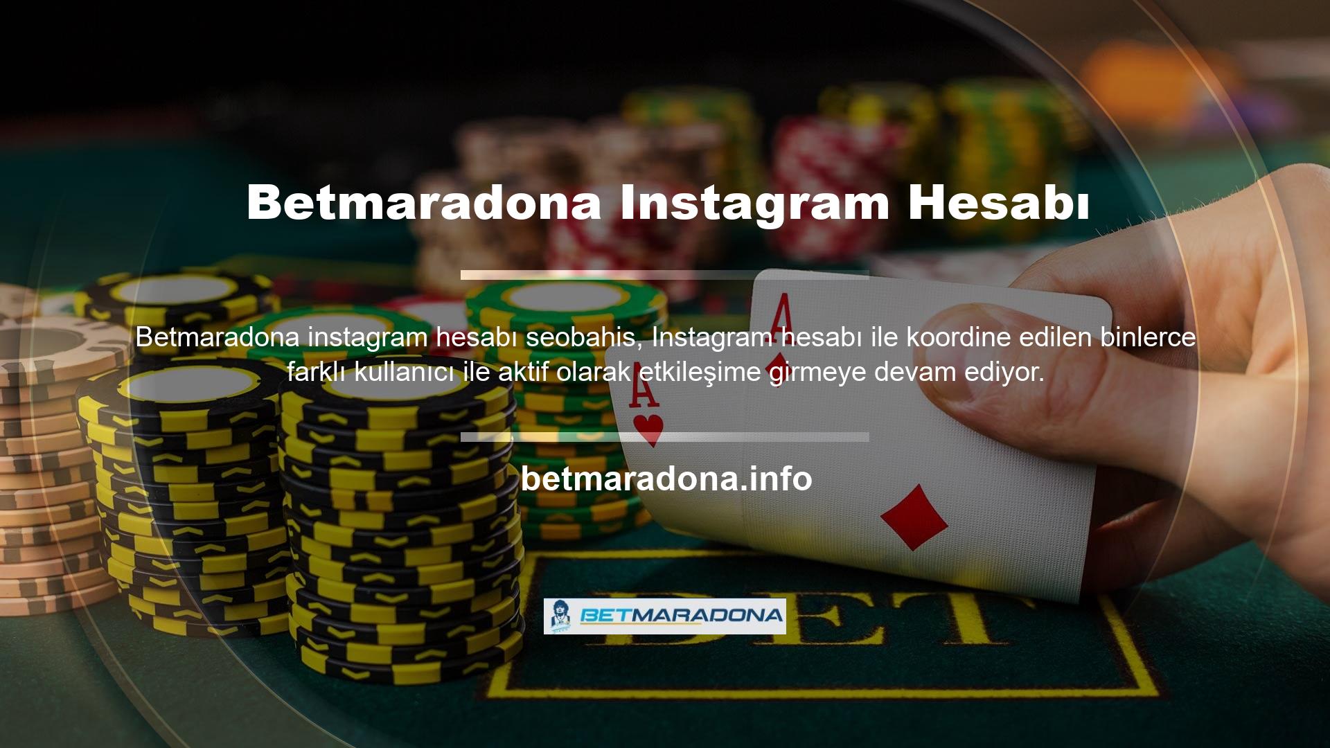 Sitenin ne sunduğunu bilmek ve en son güncellemeleri almak için bir bahis sitesi olan Betmaradona Instagram sayfasını takip edebilirsiniz